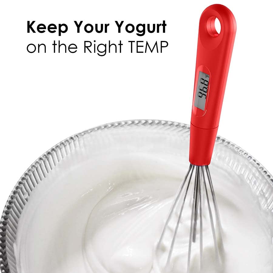 2 in 1 Stainless Steel Whisk & Instant Thermometer 12 inch Probe Combo | Perfect for cooking candy, yogurt, chocolate, buttercream, sauce, and cake. Handheld egg beater with integrated temp probe.
