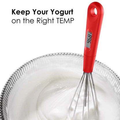 2 in 1 Stainless Steel Whisk & Instant Thermometer 12 inch Probe Combo | Perfect for cooking candy, yogurt, chocolate, buttercream, sauce, and cake. Handheld egg beater with integrated temp probe.