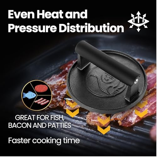 Gourmet Easy Cast Iron Smash Burger Press with Heat Resisitant Handle | Heat-Resistant Handle for a Secure Grip, 2lbs Weight, Ideal for Smash Burgers and Grills, Dishwasher Safe, 5-Year Warranty - color: Burger Press Cast Iron