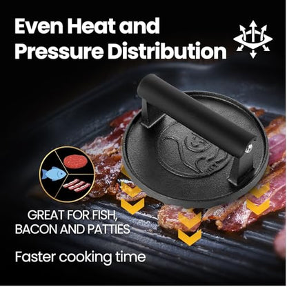 Gourmet Easy Cast Iron Smash Burger Press with Heat Resisitant Handle | Heat-Resistant Handle for a Secure Grip, 2lbs Weight, Ideal for Smash Burgers and Grills, Dishwasher Safe, 5-Year Warranty - color: Burger Press Cast Iron