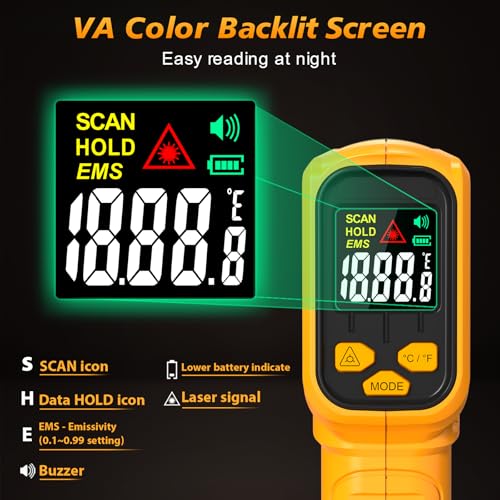 FKM Rechargeable Infrared Thermometer Gun,13-Point Laser-High Precision | -58°F~1472°F Non-Contact Laser Thermometer Gun,Digital IR Temperature Gun for Cooking,Griddle,Oven,HVAC,Automotive,Industrial - style: -58°F~1472°F (-50°C~800°C)