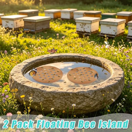 2 Pcs Floating Bee Island for Garden Pond Farm Fountain Cork Bee Watering Station Butterfly&Bee Waterer Feeding Cups for Bees Insect Outdoor Garden Decor Eco-Friendly