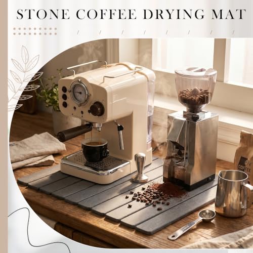 Large Stone Coffee Mat for Countertop, 24" x 15" Diatomaceous Earth Coffee Dish Drying Mats with Non-Slip Rubber Base, Super Absorbent Quick Drying Mat for Kitchen Espresso Machine