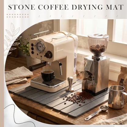 Large Stone Coffee Mat for Countertop, 24" x 15" Diatomaceous Earth Coffee Dish Drying Mats with Non-Slip Rubber Base, Super Absorbent Quick Drying Mat for Kitchen Espresso Machine