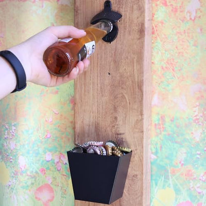 Black Bottle Cap Catcher Wall Mounted Stainless Steel Mountable Beer Top Bucket with Drain Openings for Table Cooler Post - color: Black