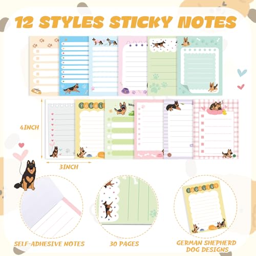 Chiisong 12 Pcs German Shepherd Sticky Notes 3x4 Inches Dog Notepad to Do List Kawaii Dog Lover Gifts for Women Office Supplies Sticky Notes Home Christmas Office Decor - style: German Shepherd