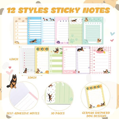Chiisong 12 Pcs German Shepherd Sticky Notes 3x4 Inches Dog Notepad to Do List Kawaii Dog Lover Gifts for Women Office Supplies Sticky Notes Home Christmas Office Decor - style: German Shepherd