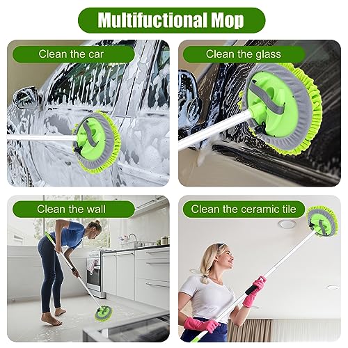 62" Car Wash Brush with Long Handle and Car Wash Brush Microfiber Car Cleaning Brush Kit for Car RV Truck Cleaning 1 Chenille Scratch-Free Replacement Head with Aluminum Alloy Pole (Green) - color: Green