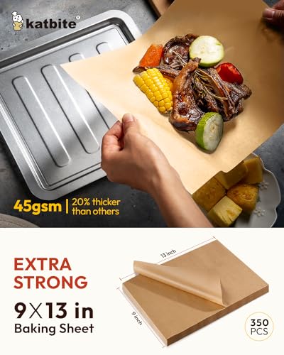 Katbite 350Pcs 9x13 In Parchment Paper Sheets, Heavy Duty Unbleached Baking Paper, Non-stick & Oil Proof for Oven, Air Fryer, Grilling, Steaming and Cooking Bread - color: 9“x13“-350