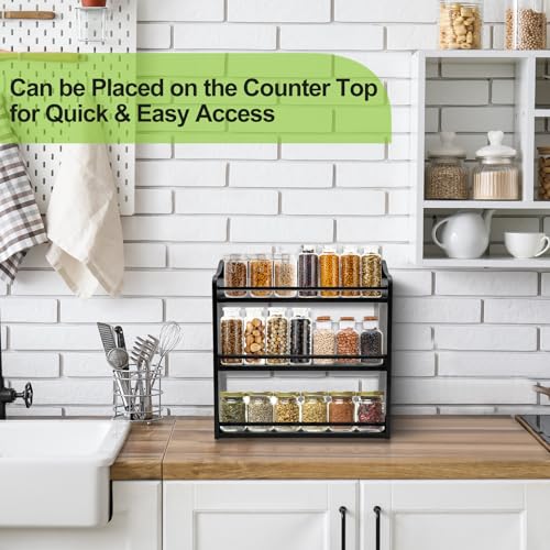 3 Tier Bamboo Spice Rack,Seasoning Jars Rack Shelf Spice Organizer for Kitchen Counter or Wall Mounting (Black) - style: Tiered Shelf Black