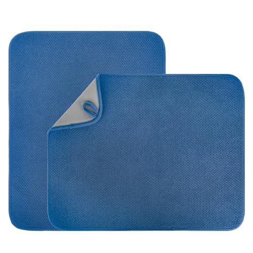 2 Pack Microfiber Dish Drying Mat for Kitchen Counter,Ultra Absorbent Dish Drainer Mat ,Dish Drying Pad ,Dish Rack Mat 20×15 Inch (Blue)