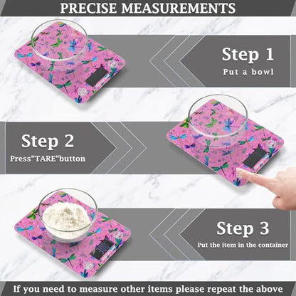 Food Scale Kitchen Scale Food Weight Scales Digital Weight Grams and Ounces Small Electronic Food Scale for Baking Cooking Deep Pink Dragonflies and Leaves - color: Deep Pink Dragonflies and Leaves