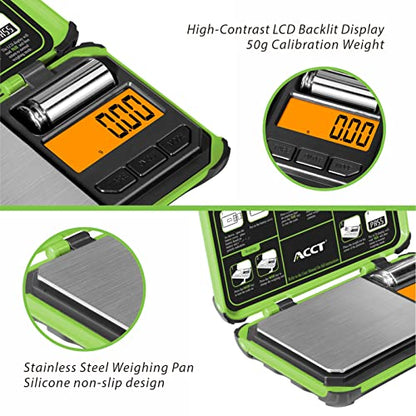 Precision Pocket Scale, 200gx0.01g Jewelry gram Scale, Digital Food Scale with LCD Display, one-Click Conversion 6 Units, Mini Scale for Weed/Kitchen/Powder/herb/Coins(Battery Included) - color: Fluorescent green