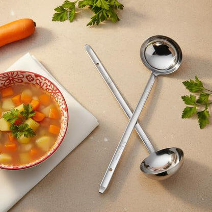 6 Pcs Stainless Steel Ladle Soup Handle Ladle with Long Hooked Handles Metal Kitchen Soup Ladles Spoon Cooking Utensil for Serving, Cooking, Stirring, Portioning Kitchen Restaurant Accessories(6 oz)