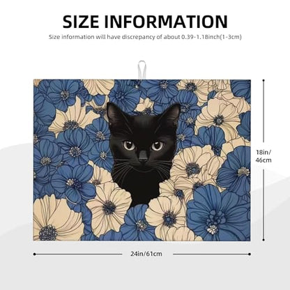 Black Cat Dish Drying Mat for Kitchen Counter Microfiber Super Absorbent Non-Slip Dish Drying Pad for Countertops Dishes Utensils Stylish Quick-Dry Machine Washable 18x24 Inch - color: Black Cat