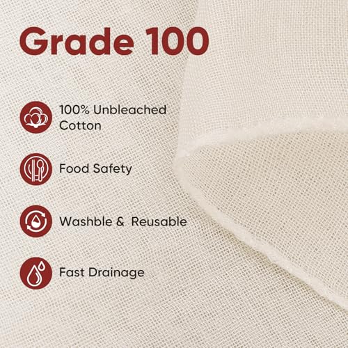 Cheese Cloths for Straining, 16PCS 20 * 20Inch Grade 100 Chees Cloth with Hemmed Edge,100% Cotton Unbleached,Reusable Muslin Cheesecloth for Straining, Making Yogurt, Juicing