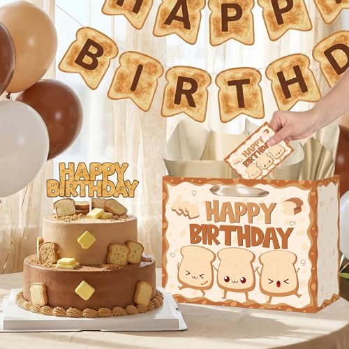 귀여운 빵 생일 선물 가방 만화 토스트 베이커리 테마 생일 포장지 선물 가방 인사말 카드 포함 어린이 성인 베이커리 Bday 베이비 샤워 파티 선물 교실 학교 졸업 장식 - color: 토스트 브레드
