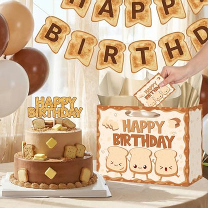 귀여운 빵 생일 선물 가방 만화 토스트 베이커리 테마 생일 포장지 선물 가방 인사말 카드 포함 어린이 성인 베이커리 Bday 베이비 샤워 파티 선물 교실 학교 졸업 장식 - color: 토스트 브레드