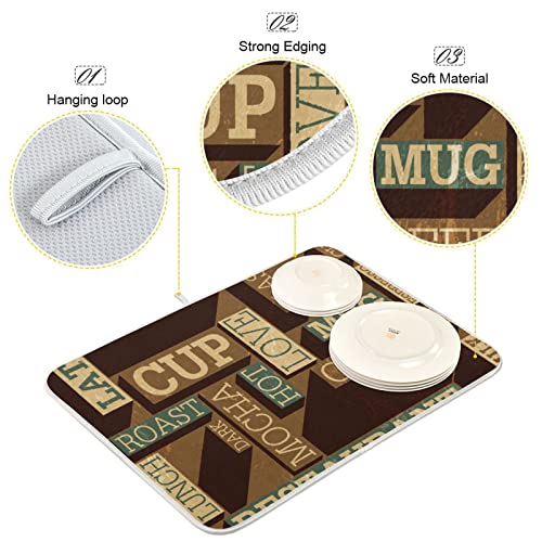 Super Absorbent Dish Drying Mat, Microfiber Fast-Drying Dish Mat, 24" x 18", Kitchen Dish Drying Pad, Coffee Themed Seamless Retro - color: Coffee Themed Seamless Retro, size: 18" x 24"