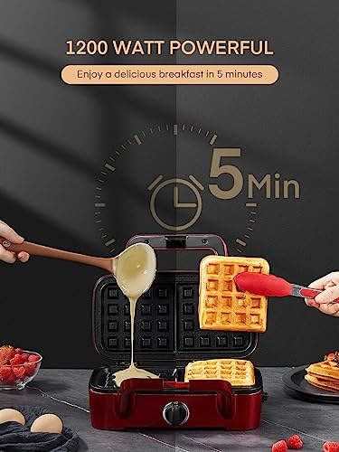 FOHERE Waffle Maker 3 in 1 Sandwich Maker 1200W Panini Press With Removable Plates and 5-gear Temperature Control, Non-stick Coating Easy to Clean,Indicator Lights, Red - color: Red