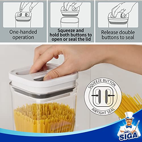 MR.SIGA 2 Pack Airtight Food Storage Container Set, BPA Free Kitchen Pantry Organization Canisters, One-handed Airtight Cereal Spaghetti Storage Containers, 2.1 L / 72oz, White