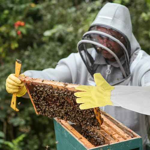 Long Sleeve Beekeeping Gloves with Elastic, Pu and Canvas Material, Extended Sleeve Protection, High Durability, Ventilated Design for Outdoor Work and Beekeeping Activities