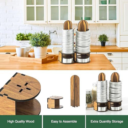 Mason Jar Lid Organizers Inside Cabinet, 2 Pack Canning Lid Rack Holder for Kitchen Organization, Wooden Mason Jar Accessory for Storing Canning/MasonJar Lids and Rings Storage, Regular&Wide Mouth