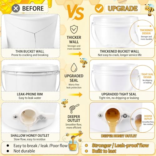 Threehoney 3 Pcs 2 Gallon Honey Bucket with Gate Honey Extractor Equipment Food Grade Bucket Food Safe Buckets with Lid for Beekeeping Supplies Extracting Storage(White,Round Style) - color: White