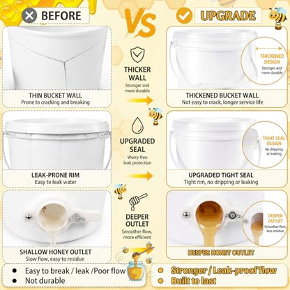 Threehoney 3 Pcs 2 Gallon Honey Bucket with Gate Honey Extractor Equipment Food Grade Bucket Food Safe Buckets with Lid for Beekeeping Supplies Extracting Storage(White,Round Style) - color: White