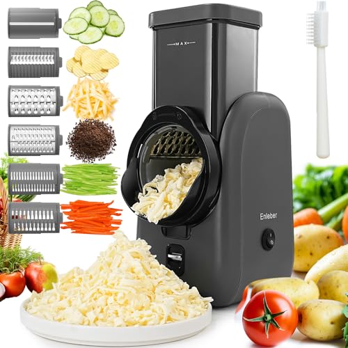 Electric Cheese Grater Rotary Slicer-One-Touch Control Vegetable Slicer, Nuts Grinder Cheese Shredder for Home Kitchen Use, 6 Replaceable Stainless Steel Blades(Black) - color: Black
