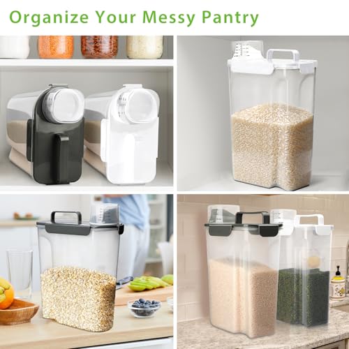 Viretec Rice Storage Container, 15 to 20lb Dry Food Airtight Dispenser, Pet Dog Cat Food Canister, BPA Free Clear Plastic Kitchen and Pantry Bin for Oatmeal, Cereal, Pasta, Flour Pack of 2 Grey - color: 10L+6L/Grey