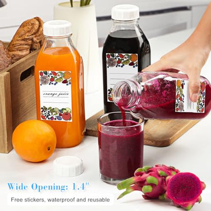 Syntic Square Liter Glass Milk Bottles with Airtight Lid - 100% Leak-Proof Heavy Duty Screw Cap, 32 Oz Glass Juice Bottles w Scale Mark, Reusable Jugs Pitcher for Homemade Juice(Extra 1 Lid and Pen) - style: Milk Bottle-1pack