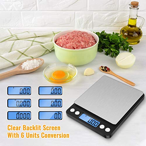 Diyife Digital Kitchen Scale 500g/0.01g, High Precision Cooking Food Scale, Mini Gram Scale with LCD Display, 2 Trays, 6 Units, Auto Off, Tare Function, Christmas Gift (Batteries Included) (Black) - color: Black