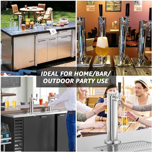 Kegerator Tower Single Tap Beer Tower Dispenser, Draft Beer Tap Tower Kegerator Parts, Upgraded 3" Flange Keg Tower with Pre-Assembled Tubing & Self-Closing Brass Beer Faucet Stainless Core