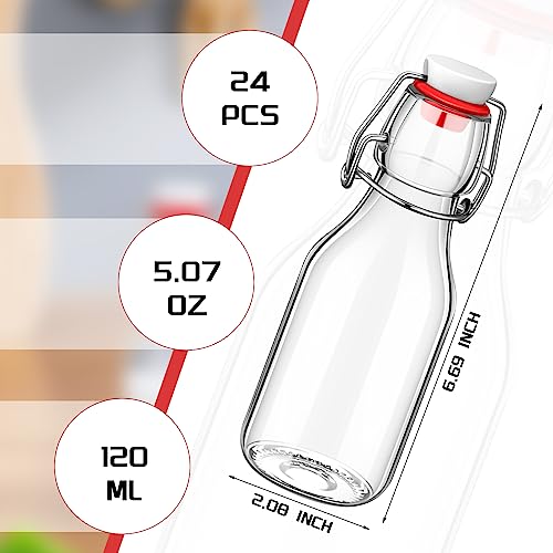 EBOOT Flip Top Glass Bottles with Caps Beer Clear Swing Top Glass Vinegar Kombucha Bottles with Stoppers Airtight Lids for Wedding Themed Baby Shower Christmas Gifts(24 Pcs,5 oz) - size: 5 oz