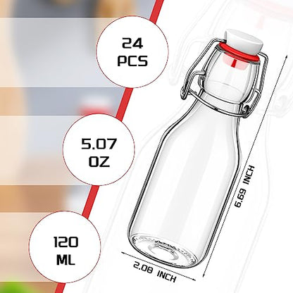 EBOOT Flip Top Glass Bottles with Caps Beer Clear Swing Top Glass Vinegar Kombucha Bottles with Stoppers Airtight Lids for Wedding Themed Baby Shower Christmas Gifts(24 Pcs,5 oz) - size: 5 oz