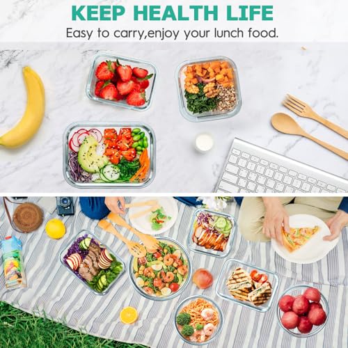34pcs Glass Food Storage Containers with Lids Set, Airtight Glass Meal Prep Containers (17 Containers & 17 Lids), Leak Proof Lunch Container BPA-Free, Microwave, Oven, Freezer, Dishwasher Safe-Green - color: Green