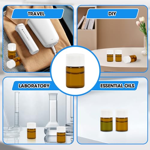 25PCS 2ml Amber Glass Vials with White Screw Caps and Plastic Stoppers, 1/2 Dram Leak-Proof Small Liquid Sample Bottles for Essential Oils, Perfumes, Reagents - color: AMBER, size: 2ml