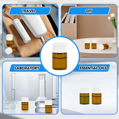 12PCS 2ml Amber Glass Vials with White Screw Caps and Plastic Stoppers, 1/2 Dram Leak-Proof Small Liquid Sample Bottles for Essential Oils, Perfumes, Reagents - color: AMBER, size: 2ml