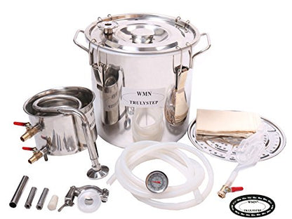 YUEWO 2 Pots Stainless Steel Still 5Gal/20Liters Water Alcohol Distiller Home Brew Kit Wine Making Supplies for DIY Brandy Whisky Vodka Distilled Water, Silver - size: 5 Gal 20 Litres