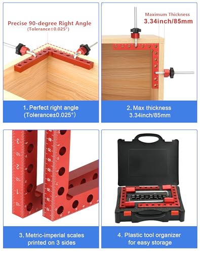 Corner clamps for woodworking, 4Pack 90 degree 5.5"x5.5" clamping squares for right angle positioning, woodworking square clamp tools for cabinet, picture frame, box, drawers