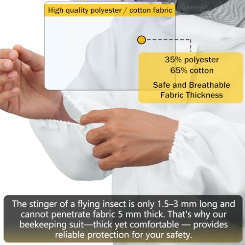 Bee Suits for Men Women Sting Proof with Round Veil, Sting-Proof Full Body Protection Beekeeping Suit with Glove (L) - size: L