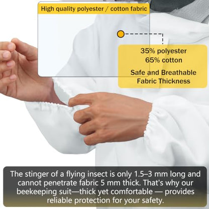 Bee Suits for Men Women Sting Proof with Round Veil, Sting-Proof Full Body Protection Beekeeping Suit with Glove (XXL) - size: XXL