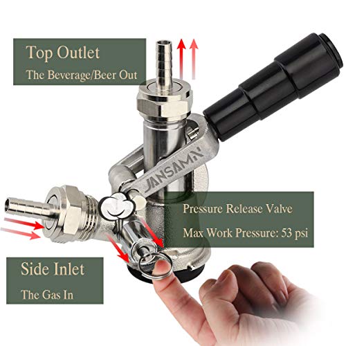 Keg Coupler, Sankey D Tap with 304 Stainless Steel Probe, Keg Coupler D System with Black Handle & Hose Clamp, D Style,Sankey D Tap for 5/16" ID Hose