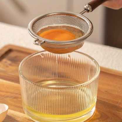 3 Pack Stainless Steel Fine Mesh Strainer Set, 304-Grade Kitchen Sieve with Wooden Handle for Tea, Baking, Cooking - Small Medium Large