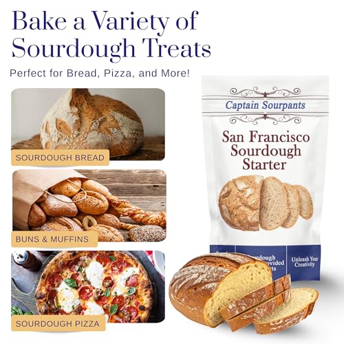 San Francisco Sourdough Starter Culture- 100+ Year Old Dehydrated Heirloom Style Sourdough Starter Kit for Sourdough Bread, Pizza, Buns, Pancakes, Muffins | Easy to follow instructions. By Captain Sourpants