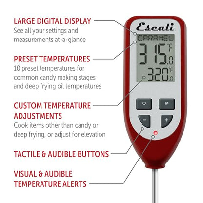 Escali DHC1 Digital Deep Fry Thermometer and Candy Thermometer with Pot Clip and Oil Temperature Gauge for Frying - style: Digital