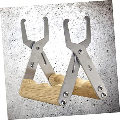 Mipcase 2pcs Beekeeping Frame Grip Holder Stainless Steel Grip Beehive Clip Tool Wooden Handle