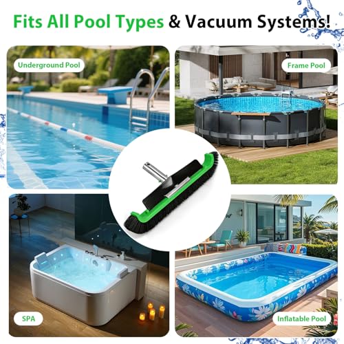 Wide Pool Brush Head, Heavy Duty Pool Scrub Brush with 12-Rows Soft Bristles, Inground/Above Ground Pool with Curved Ends, Clean Pool Wall, Floor, Step, Corner Faster, Safe for Vinyl Liner (17 INCH) - size: 17 INCH