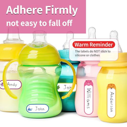 480 Pcs Labels for Kids Stuff Daycare, Waterproof Baby Name Label, Washable Bottle Labels, Reusable Self-Adhesive Tag Stickers for School Essentials, Self-Laminating Write-on - style: Animal